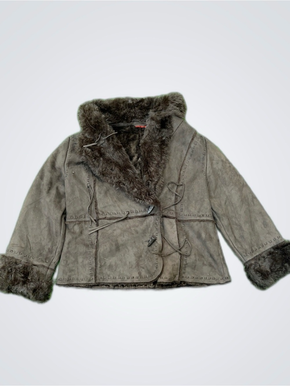 Women Faux Shearling Trim Jacket - Dark Brown